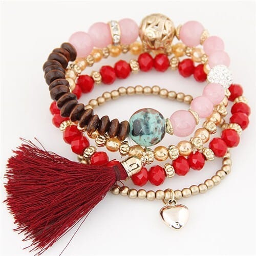 Crystal Beads Combo Design Multi-layer High Fashion Bracelet - Red