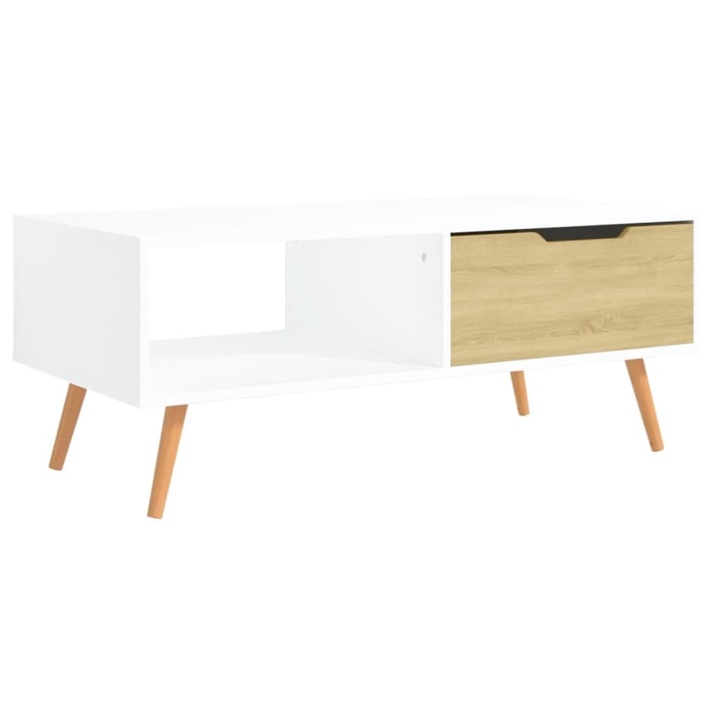 Coffee Table White and Sonoma Oak 39.4"x19.5"x16.9" Engineered Wood
