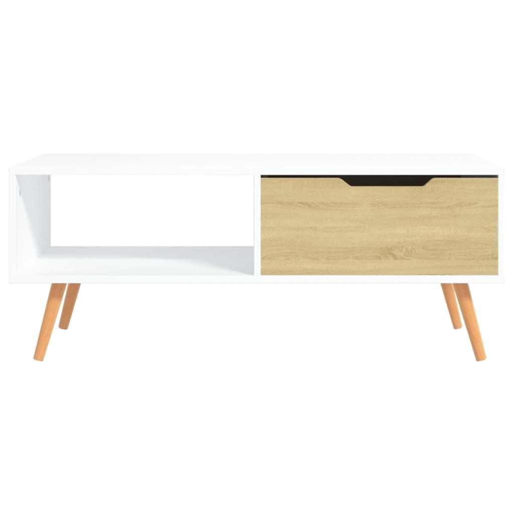 Coffee Table White and Sonoma Oak 39.4"x19.5"x16.9" Engineered Wood