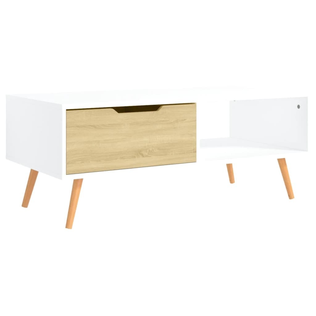 Coffee Table White and Sonoma Oak 39.4"x19.5"x16.9" Engineered Wood
