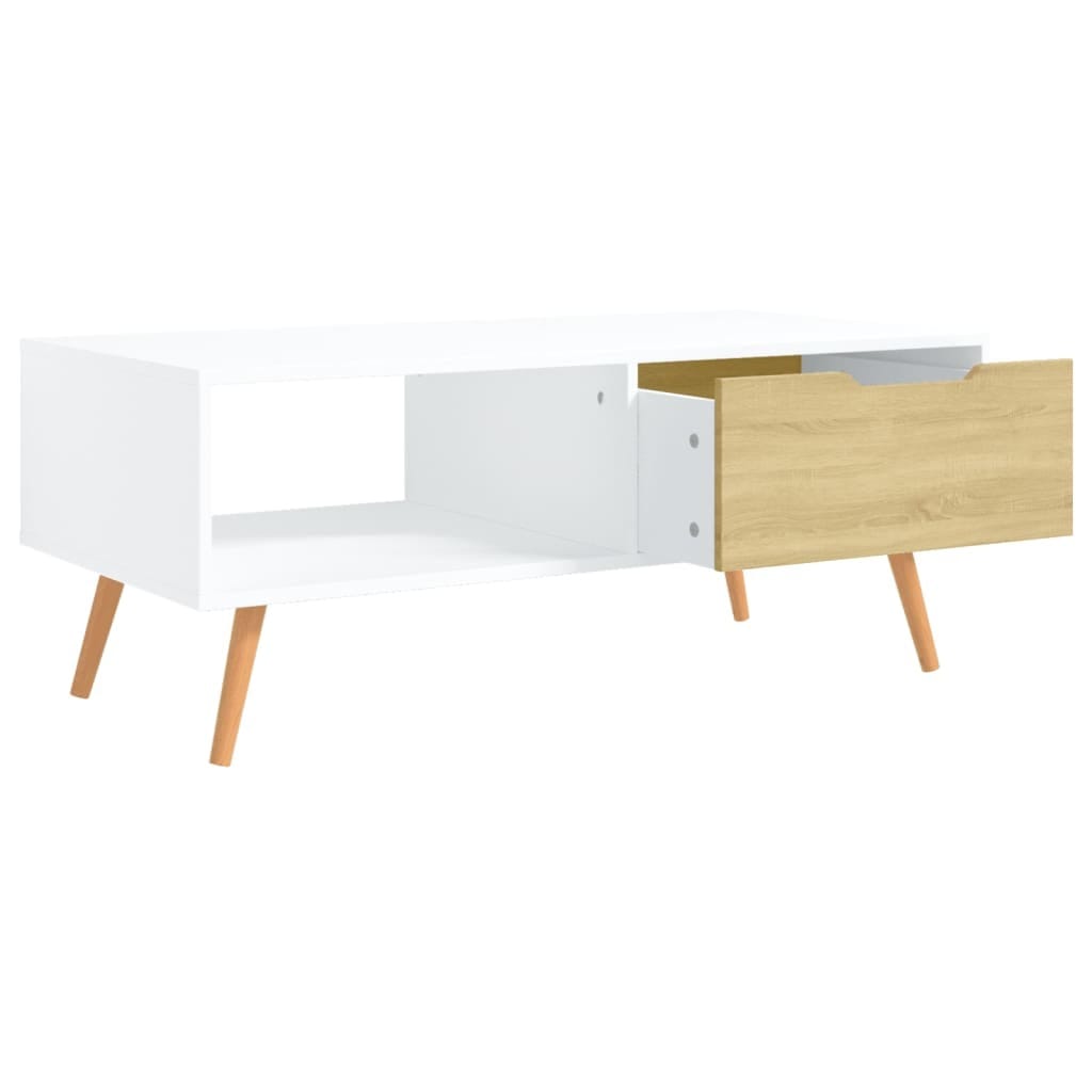 Coffee Table White and Sonoma Oak 39.4"x19.5"x16.9" Engineered Wood