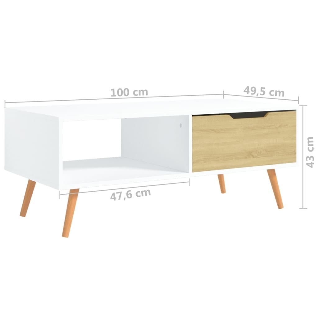 Coffee Table White and Sonoma Oak 39.4"x19.5"x16.9" Engineered Wood