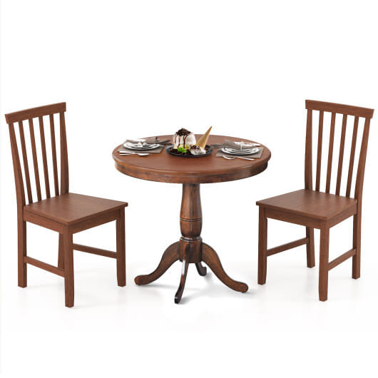 3 Pieces Wooden Dining Table and Chair Set for Cafe Kitchen Living Room - Color: Walnut