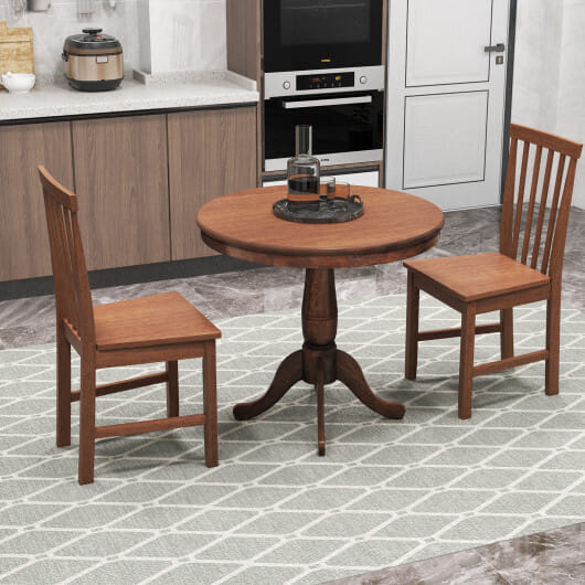 3 Pieces Wooden Dining Table and Chair Set for Cafe Kitchen Living Room - Color: Walnut