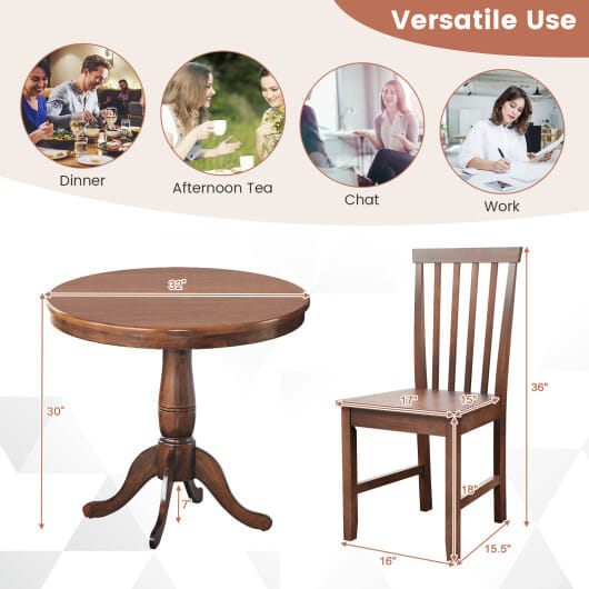 3 Pieces Wooden Dining Table and Chair Set for Cafe Kitchen Living Room - Color: Walnut