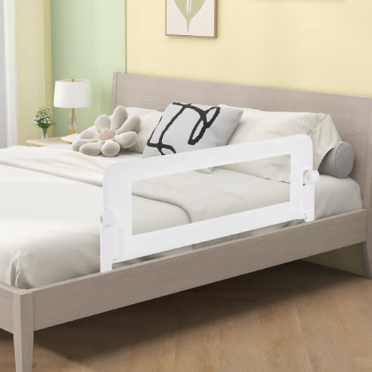Foldable Bed Rail Swing Down Baby Bed Guard Rail-White - Color: White