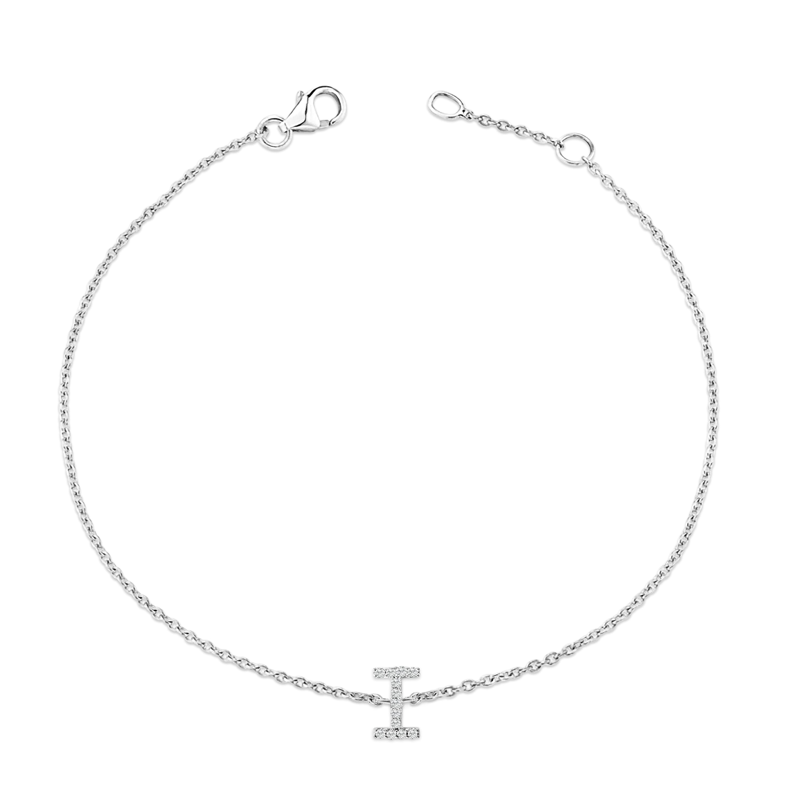 10K White Gold Diamond Accent "I" Initial Charm and Link Bracelet