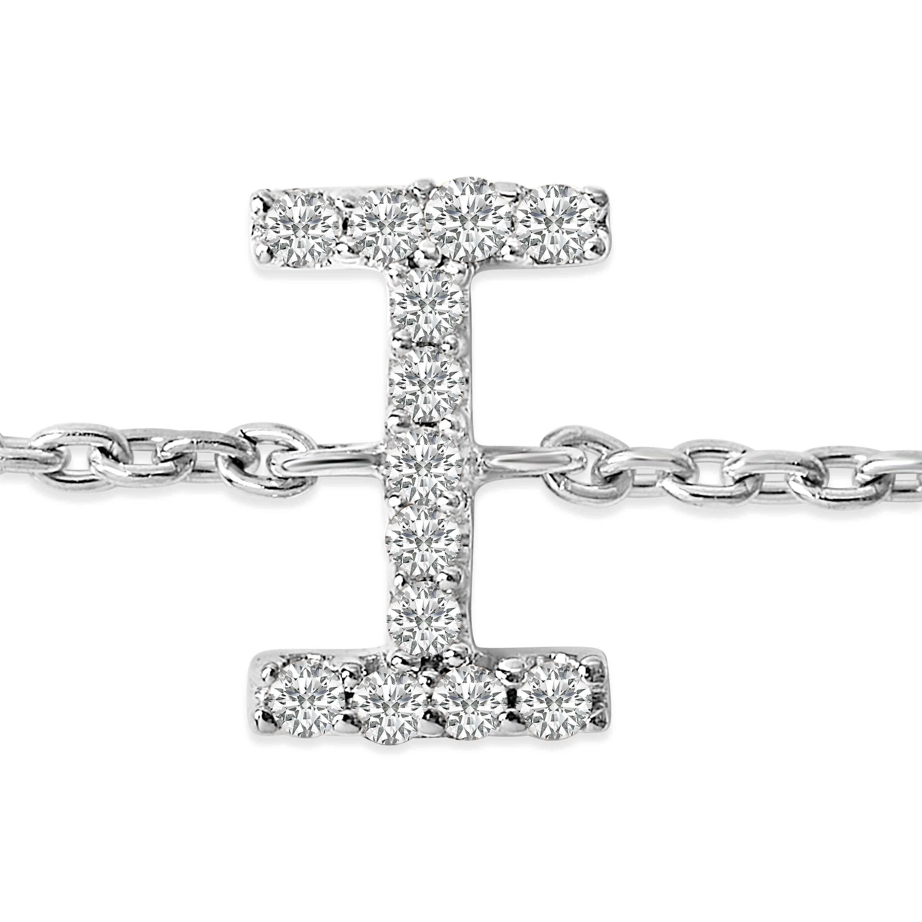 10K White Gold Diamond Accent "I" Initial Charm and Link Bracelet