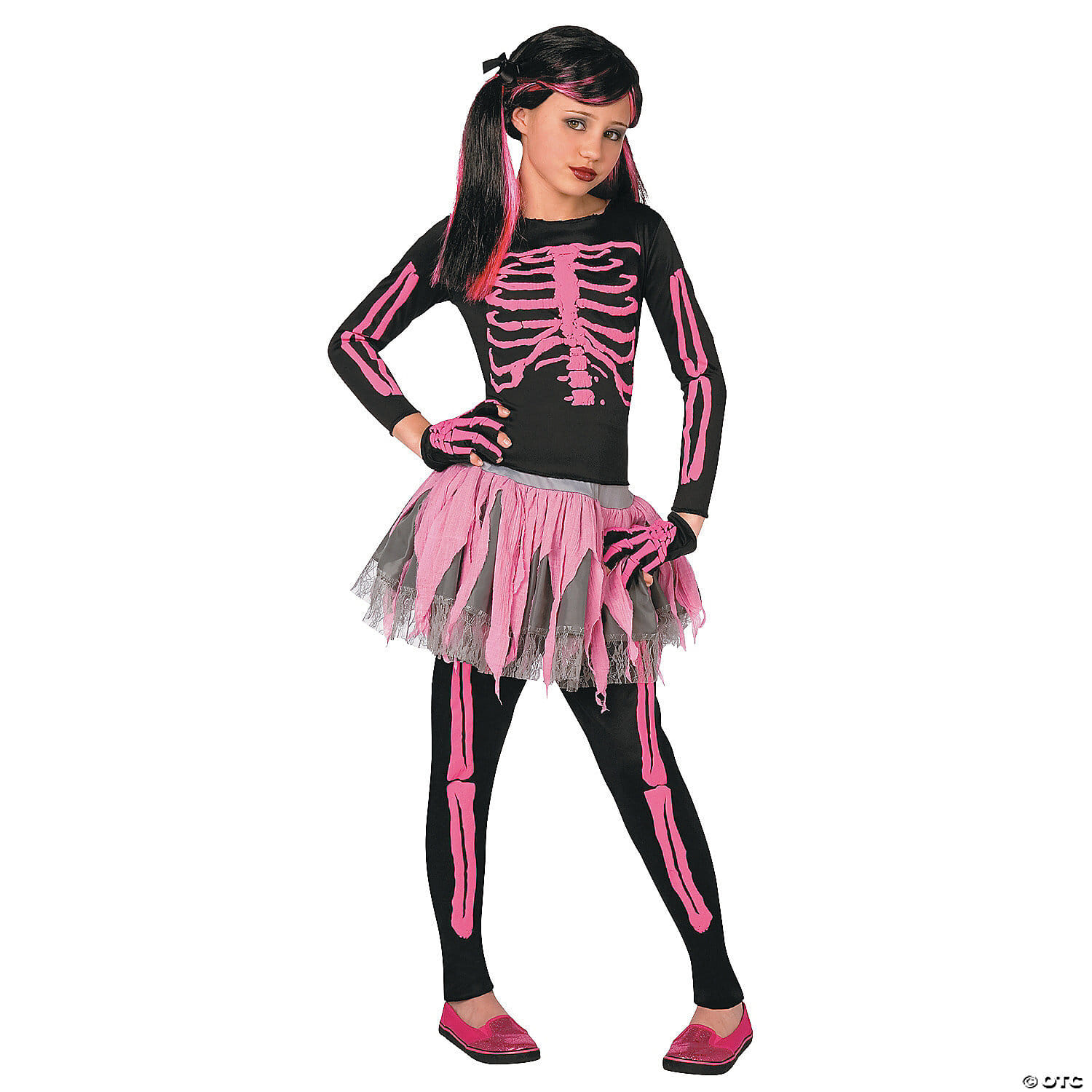 Girl s Pink Punk Skeleton Costume  Small