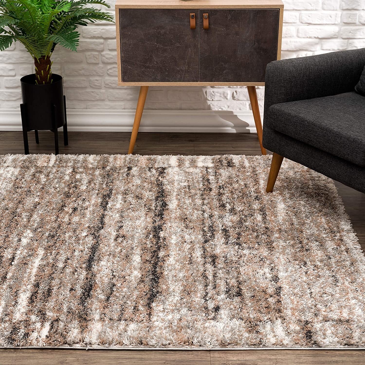 5' X 8' Ivory And Brown Retro Mod Area Rug