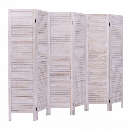 6 Panels Classic Venetian Wooden Slat Room Screen-White - Color: White