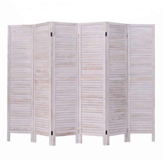 6 Panels Classic Venetian Wooden Slat Room Screen-White - Color: White