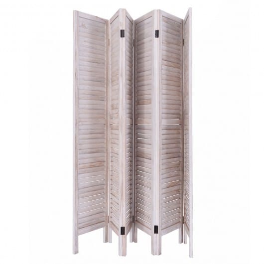 6 Panels Classic Venetian Wooden Slat Room Screen-White - Color: White