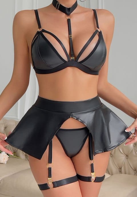 Love For You Wet Look Bra Set