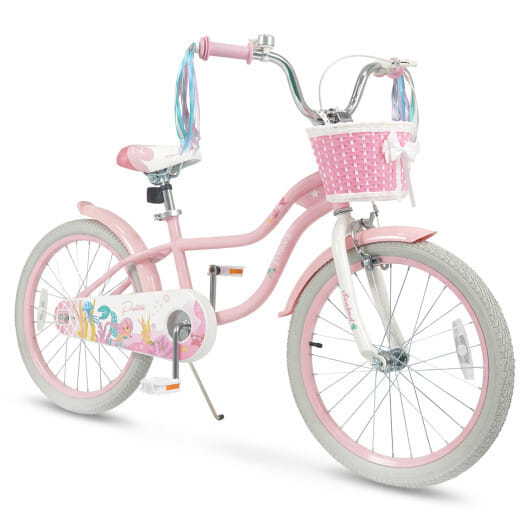 20 Inch Kids Bike Adjustable with Basket and Streamers Pink - Princess of the Sea Theme - Color: Pink - Size: 20 inches