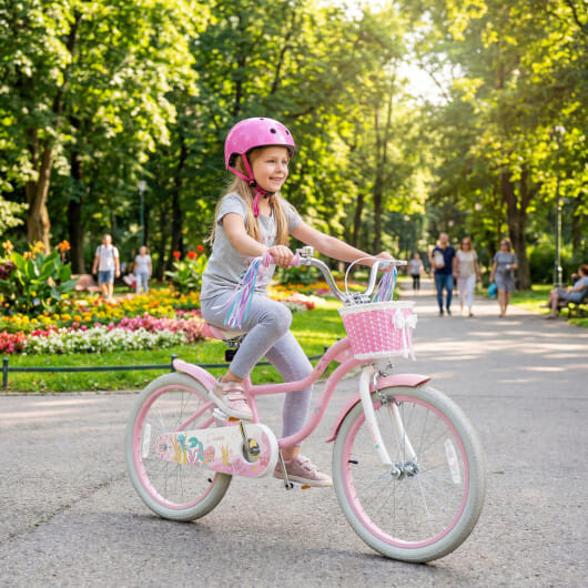 20 Inch Kids Bike Adjustable with Basket and Streamers Pink - Princess of the Sea Theme - Color: Pink - Size: 20 inches