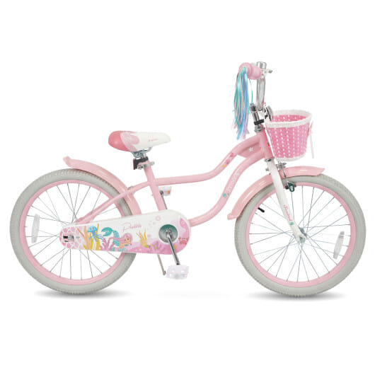 20 Inch Kids Bike Adjustable with Basket and Streamers Pink - Princess of the Sea Theme - Color: Pink - Size: 20 inches
