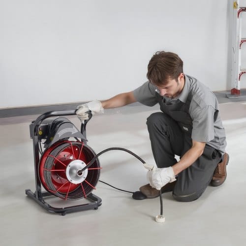 Drain Cleaner Machine 50 FT x 1/2 Inch, Sewer Snake Auger Manual Feed with 4 Cutters & Air-activated Foot Switch for 2" to 6" Pipes