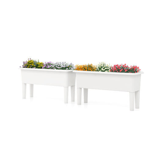2 PCS Raised Garden Beds Self-Watering Planter Box with Detachable Legs and Drainage Hole-White - Color: Light Gray