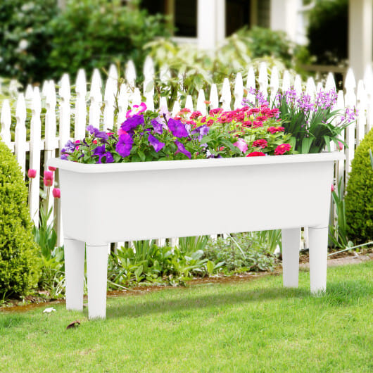 2 PCS Raised Garden Beds Self-Watering Planter Box with Detachable Legs and Drainage Hole-White - Color: Light Gray