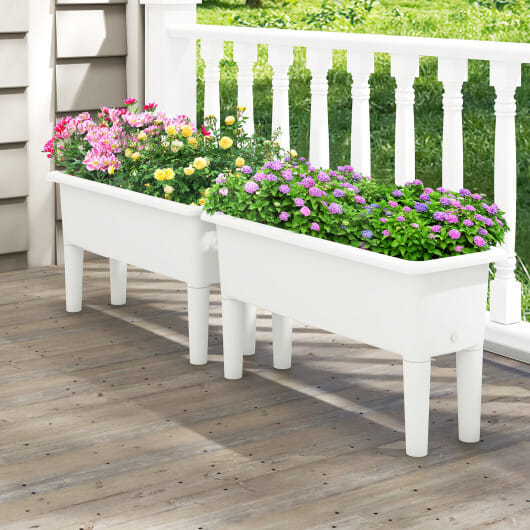 2 PCS Raised Garden Beds Self-Watering Planter Box with Detachable Legs and Drainage Hole-White - Color: Light Gray