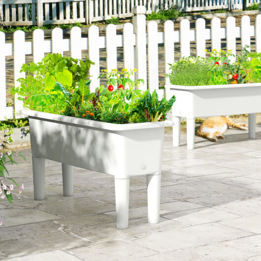 2 PCS Raised Garden Beds Self-Watering Planter Box with Detachable Legs and Drainage Hole-White - Color: Light Gray