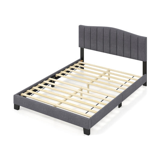 Modern Upholstered Bed Frame with Adjustable Vertical Channel Tufted Headboard-Queen Size - Color: Gray - Size: Queen Size