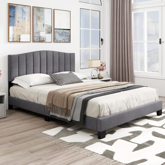 Modern Upholstered Bed Frame with Adjustable Vertical Channel Tufted Headboard-Queen Size - Color: Gray - Size: Queen Size