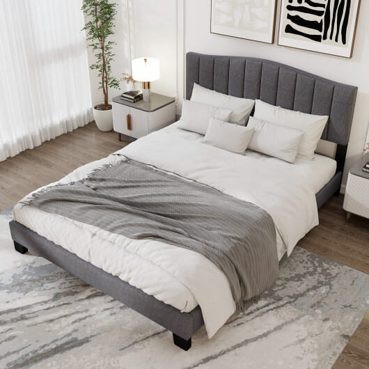 Modern Upholstered Bed Frame with Adjustable Vertical Channel Tufted Headboard-Queen Size - Color: Gray - Size: Queen Size