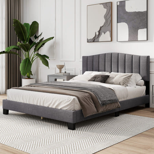 Modern Upholstered Bed Frame with Adjustable Vertical Channel Tufted Headboard-Queen Size - Color: Gray - Size: Queen Size