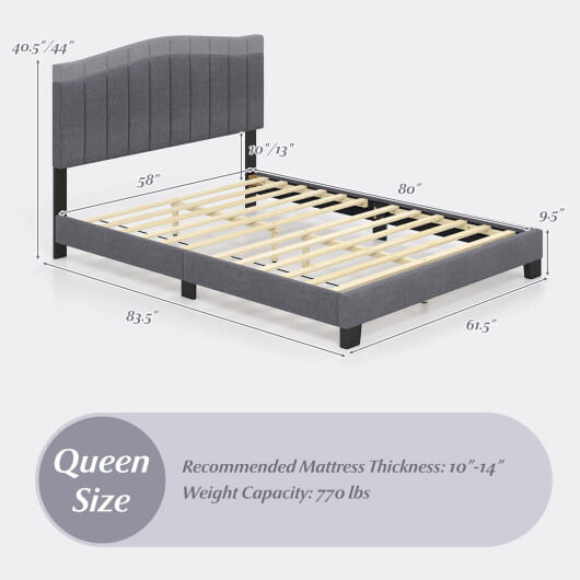 Modern Upholstered Bed Frame with Adjustable Vertical Channel Tufted Headboard-Queen Size - Color: Gray - Size: Queen Size