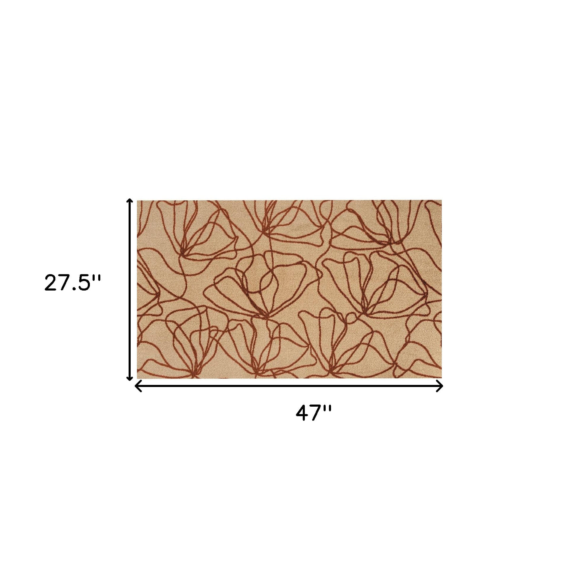 2' X 4' Beige and Bronze Floral Washable Non Skid Area Rug With UV Protection