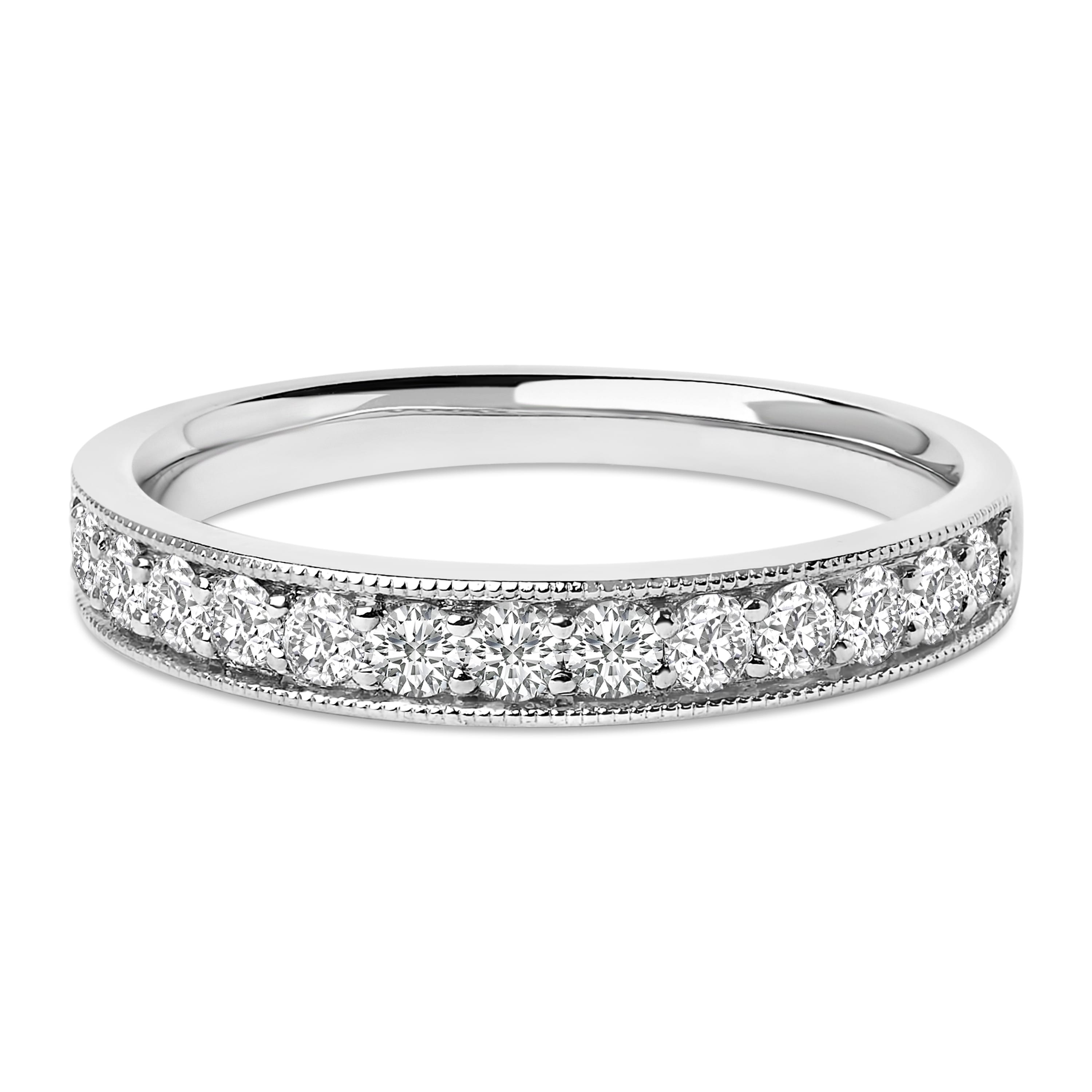 14K White Gold 1/2 Cttw Round Diamond Milgrain Wedding Band