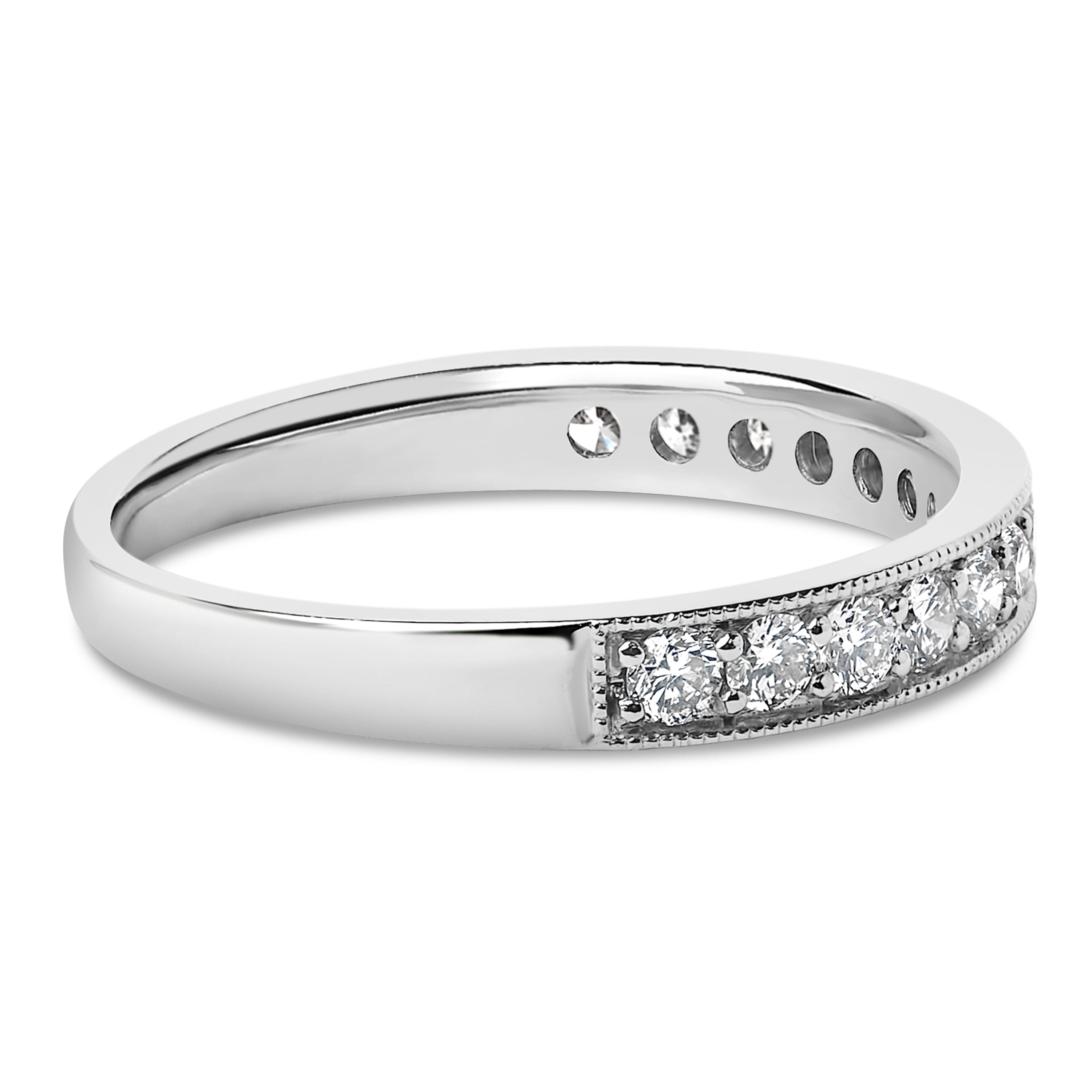 14K White Gold 1/2 Cttw Round Diamond Milgrain Wedding Band