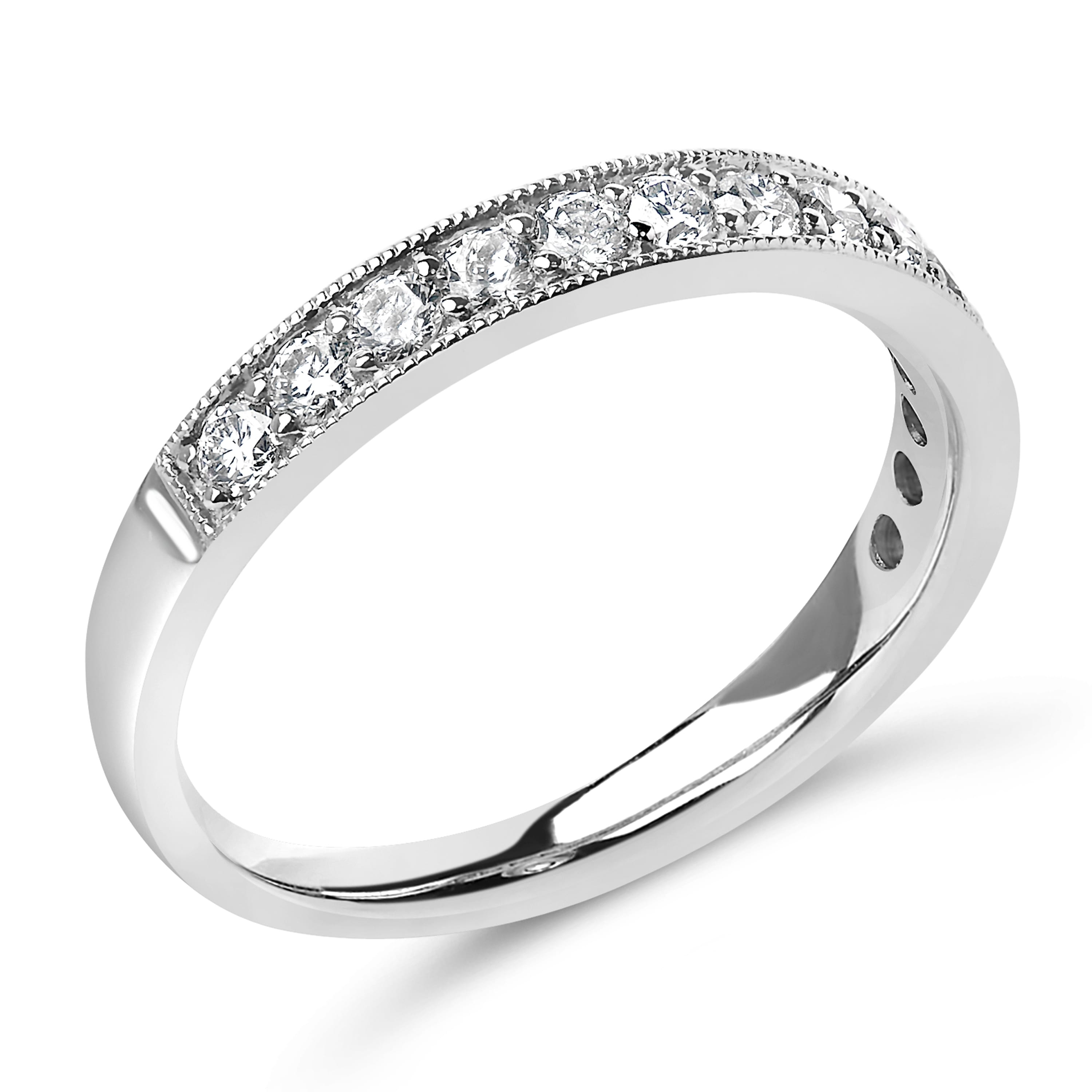 14K White Gold 1/2 Cttw Round Diamond Milgrain Wedding Band