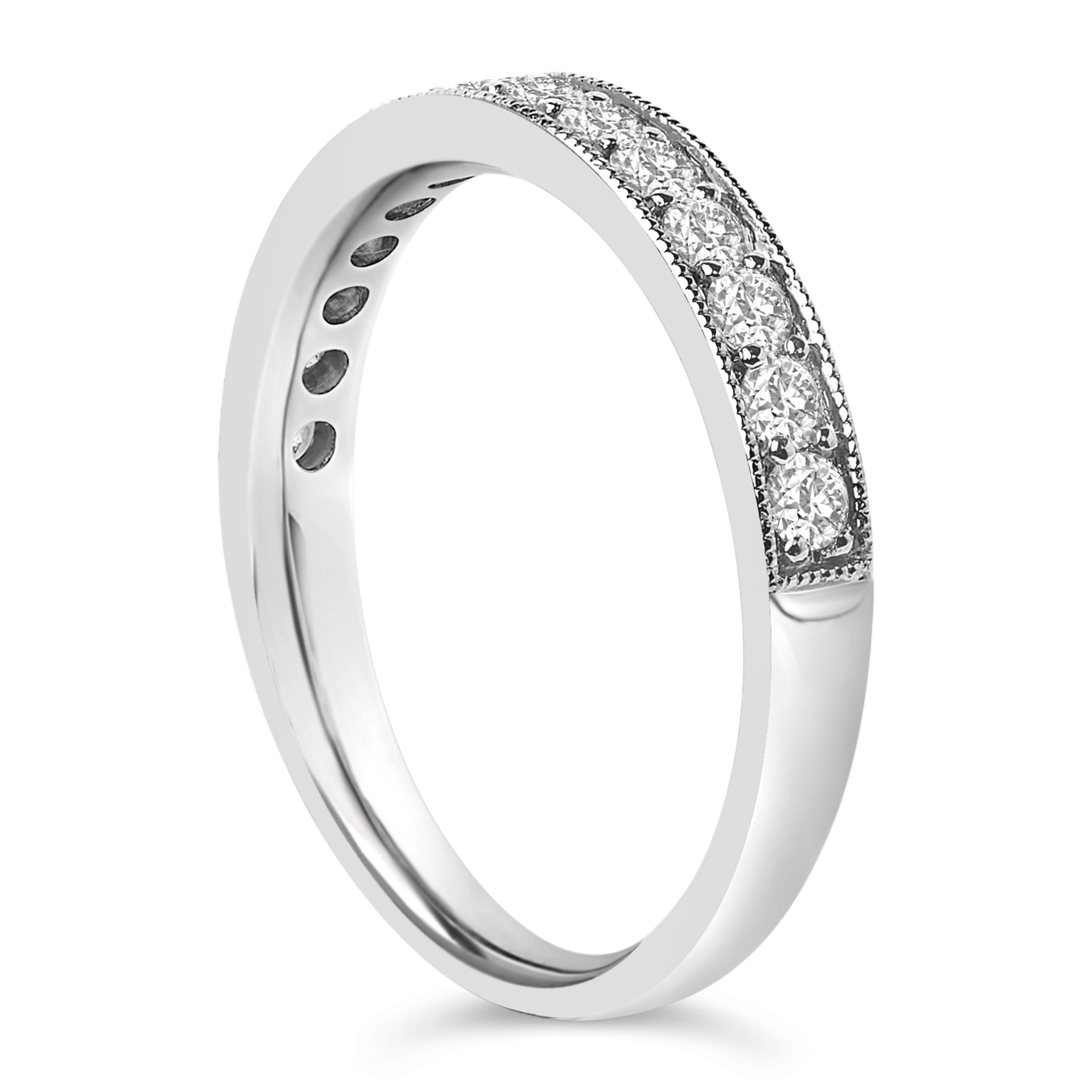14K White Gold 1/2 Cttw Round Diamond Milgrain Wedding Band