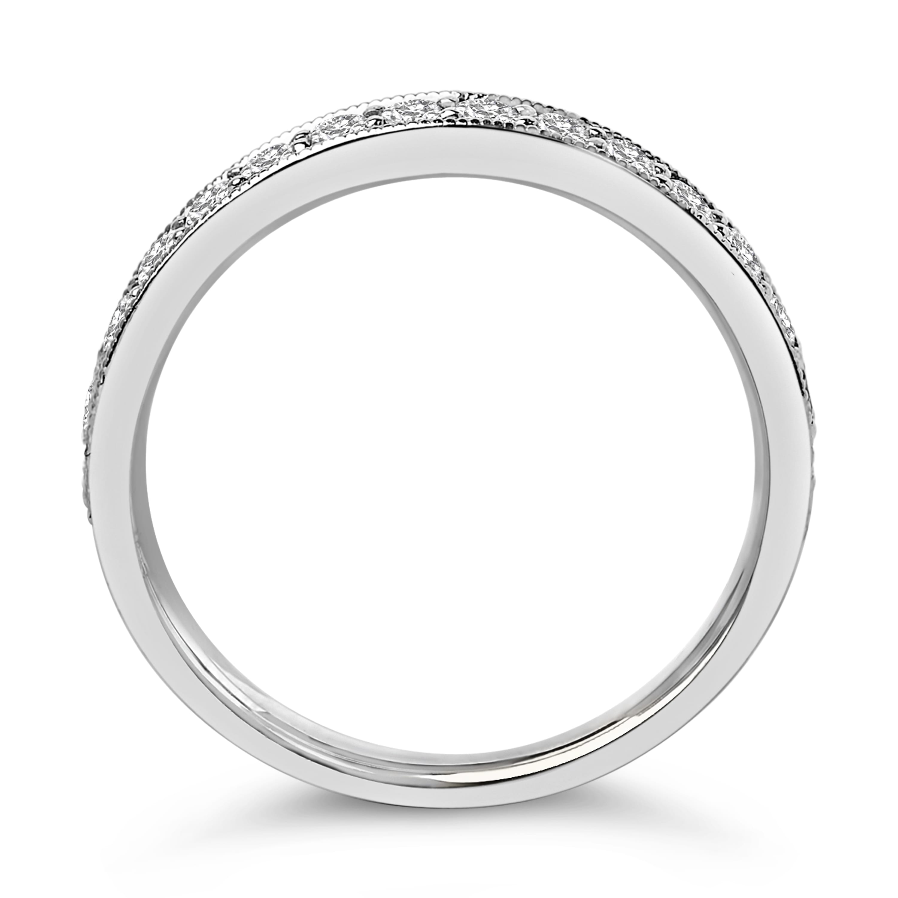 14K White Gold 1/2 Cttw Round Diamond Milgrain Wedding Band