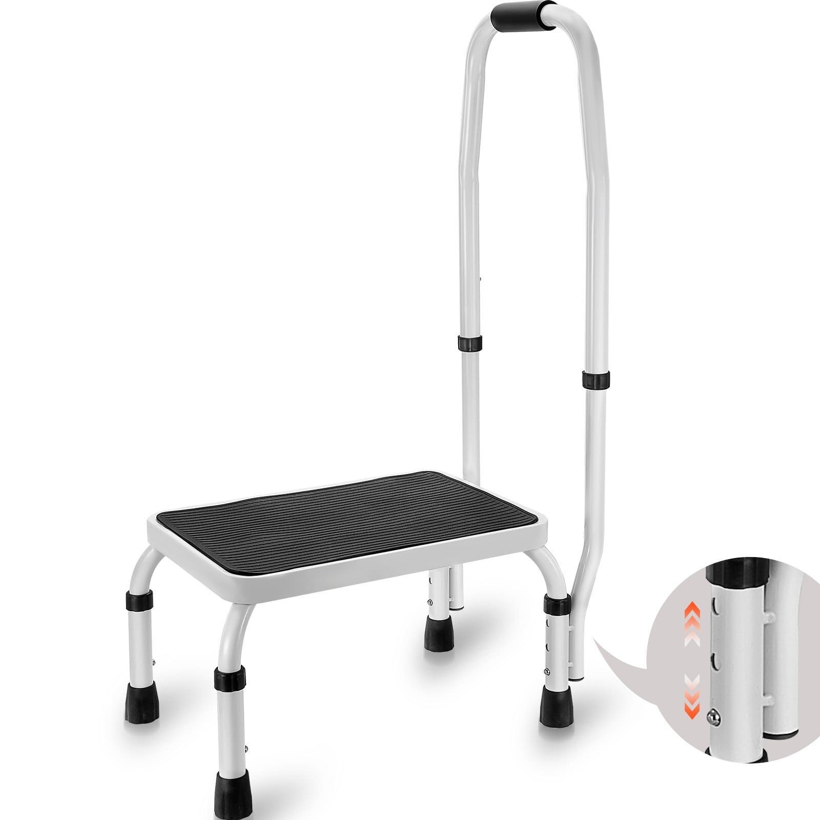 Step Stool 1-Step 330lbs Capacity, 3 Adjustable Height with Handle Steel Step Ladder, Portable Toddler Step Stools for Adults, Non-Slip Sturdy Step Ladders for Office, RVs, Pets