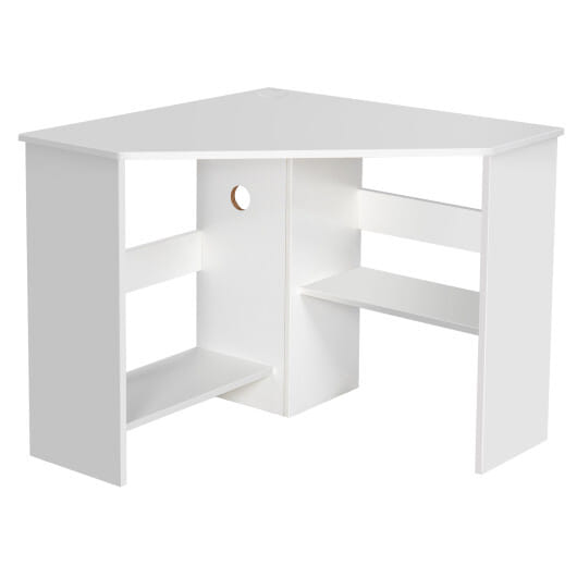 Costway Corner Computer Desk Triangle Writing Workstation with Storage Shelf White - Color: White