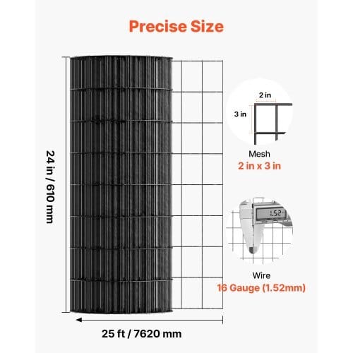 Hardware Cloth 24 in x 25 ft, 2 x 3 in Mesh 16 Gauge Galvanized Wire Mesh Roll, Weather-Resistant Vinyl Coated Chicken Wire Fencing, Heavy Duty Welded Garden Plant Fencing for Rabbit Cage Snake