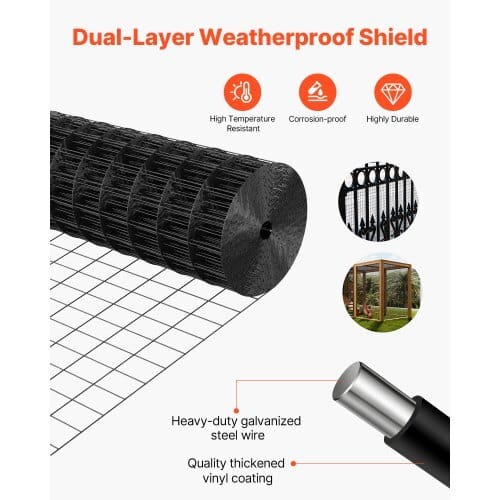 Hardware Cloth 24 in x 25 ft, 2 x 3 in Mesh 16 Gauge Galvanized Wire Mesh Roll, Weather-Resistant Vinyl Coated Chicken Wire Fencing, Heavy Duty Welded Garden Plant Fencing for Rabbit Cage Snake