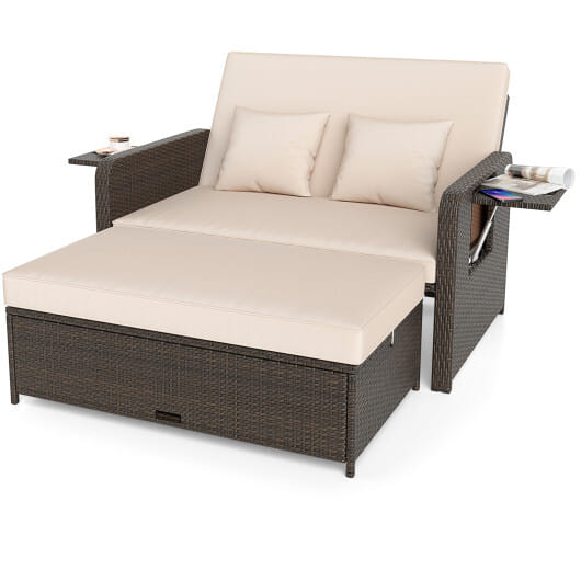 ?SMS Only?Premium Adjustable Outdoor Patio Daybed Set with Cushions and Storage Ottoman