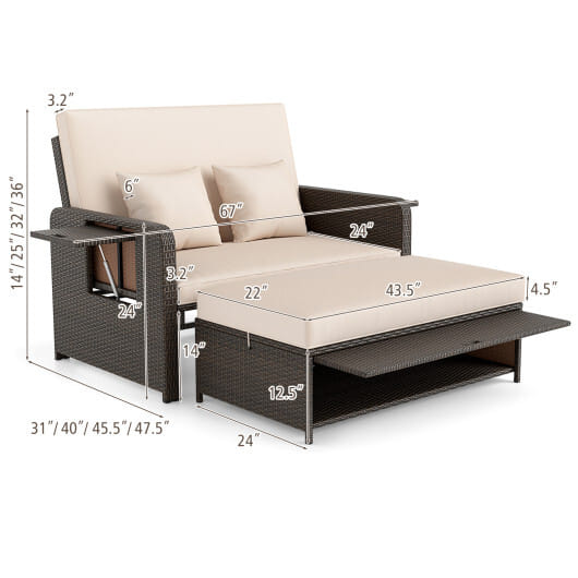 ?SMS Only?Premium Adjustable Outdoor Patio Daybed Set with Cushions and Storage Ottoman