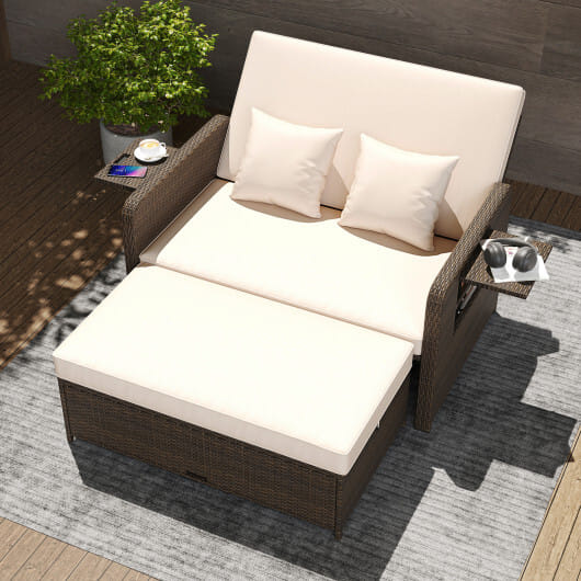 ?SMS Only?Premium Adjustable Outdoor Patio Daybed Set with Cushions and Storage Ottoman