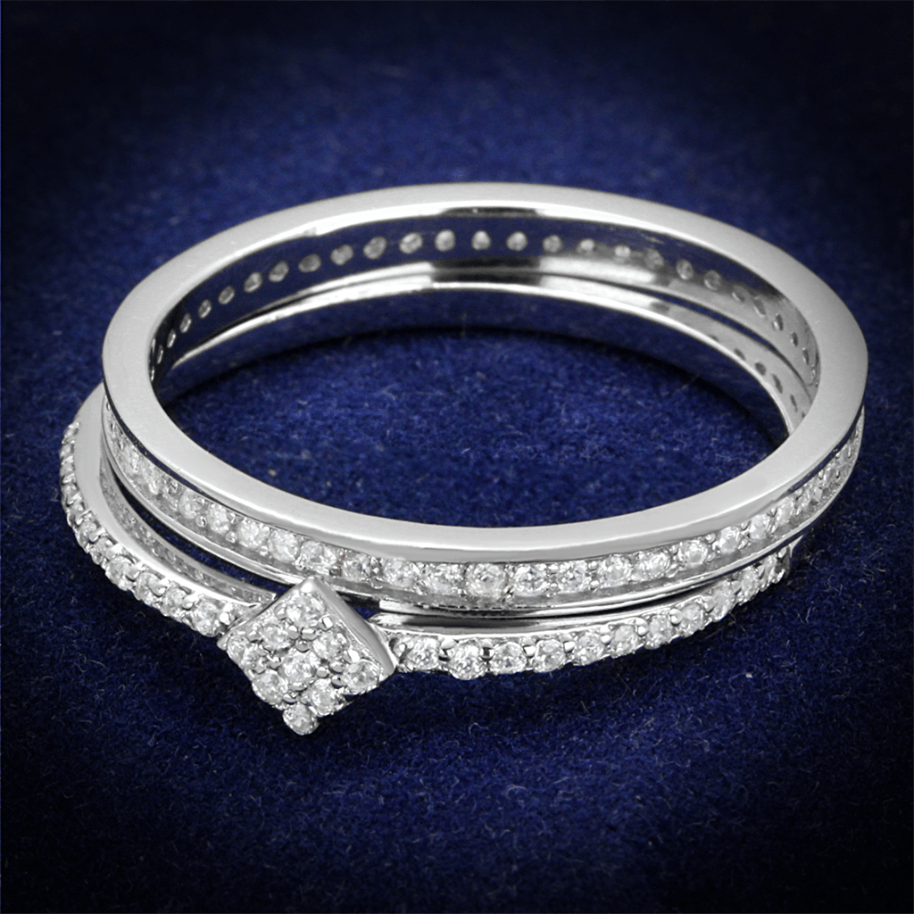 TS498 - Rhodium 925 Sterling Silver Ring with AAA Grade CZ in Clear