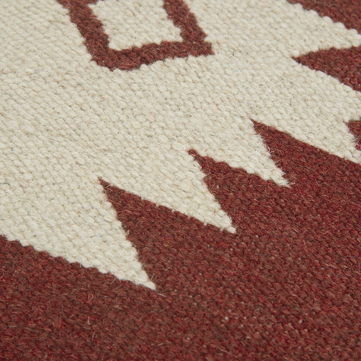 18" Red and Beige Cotton Throw Pillow