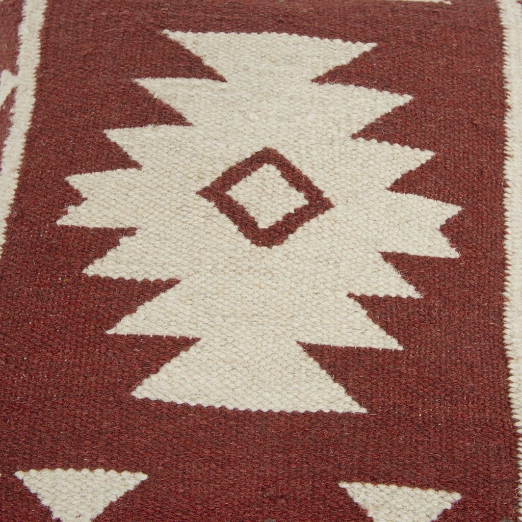 18" Red and Beige Cotton Throw Pillow