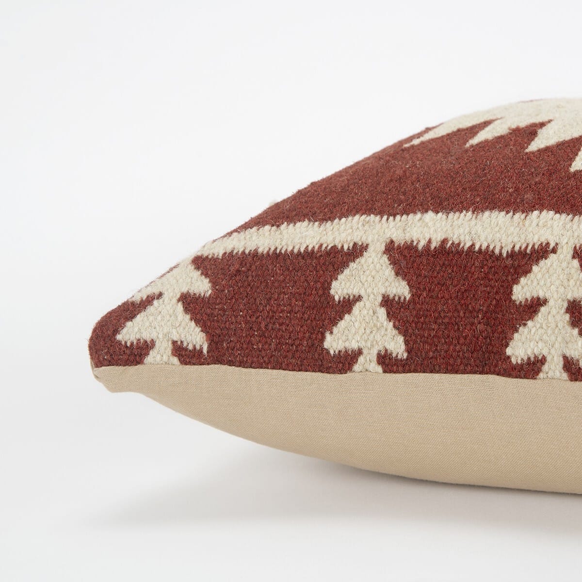 18" Red and Beige Cotton Throw Pillow