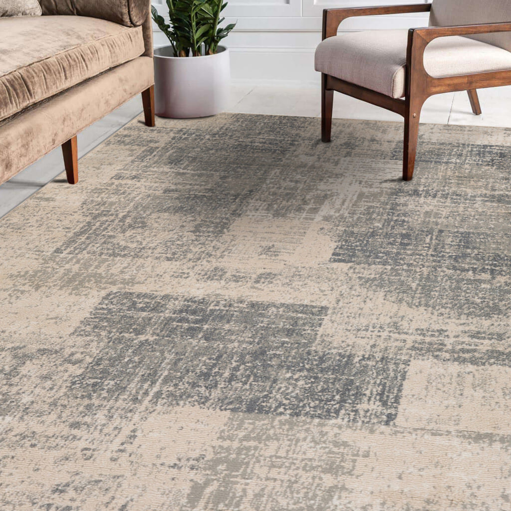 6' X 9' Gray and Light Blue Abstract Power Loom Area Rug