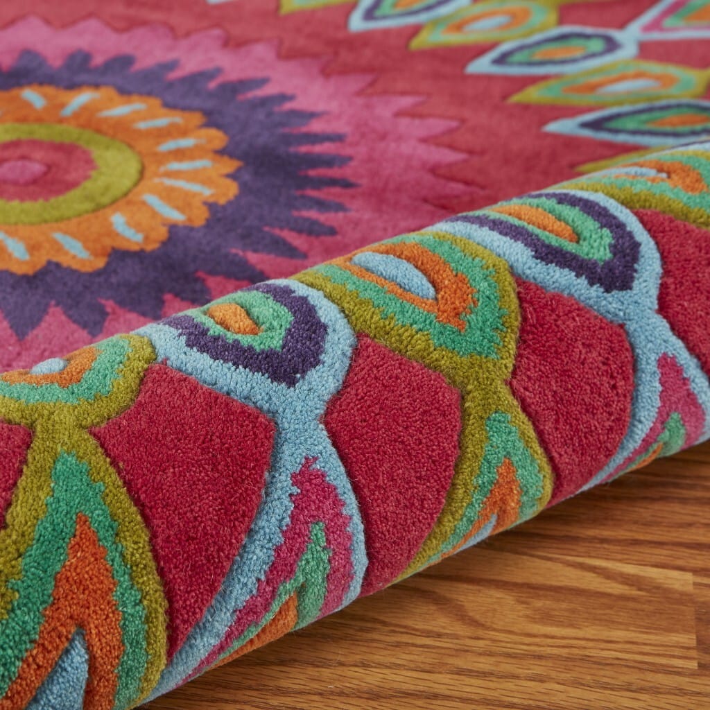 5' Round Pink Floral Edged Area Rug